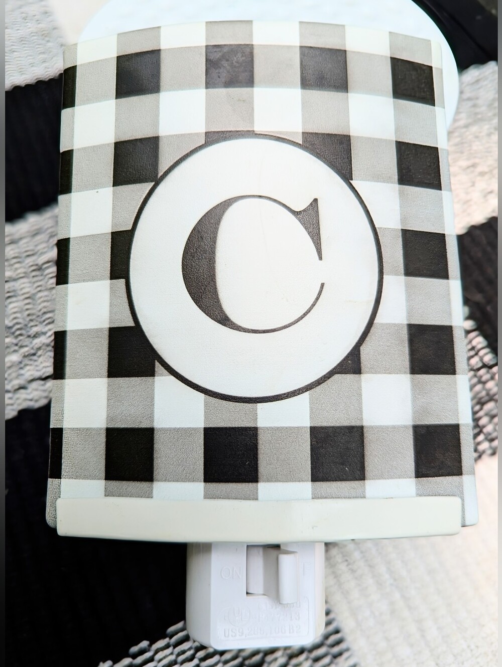 Monogram 'C' Black & White Check Night Light